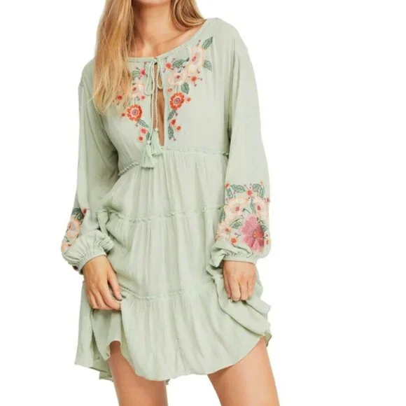 Free People Floral Embroidered Peasant Dress